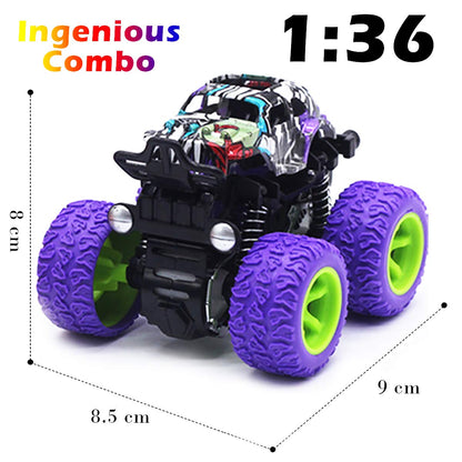 CozyBomB Friction Powered Monster Trucks Toys for Boys/Girls - Push and Go Car Truck Playset, Inertia Vehicle, Kids Birthday Christmas Party Supplies Gift 3 Years Old (Purple, Red, Orange, Green)