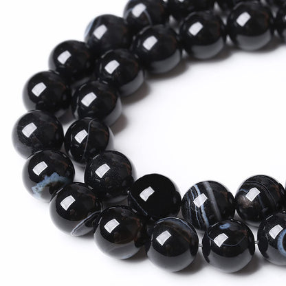 45PCS 8mm Natural Black Striped Agate Beads Gemstone Round Loose Beads for Jewelry Making DIY Bracelet Necklace 15" Inch