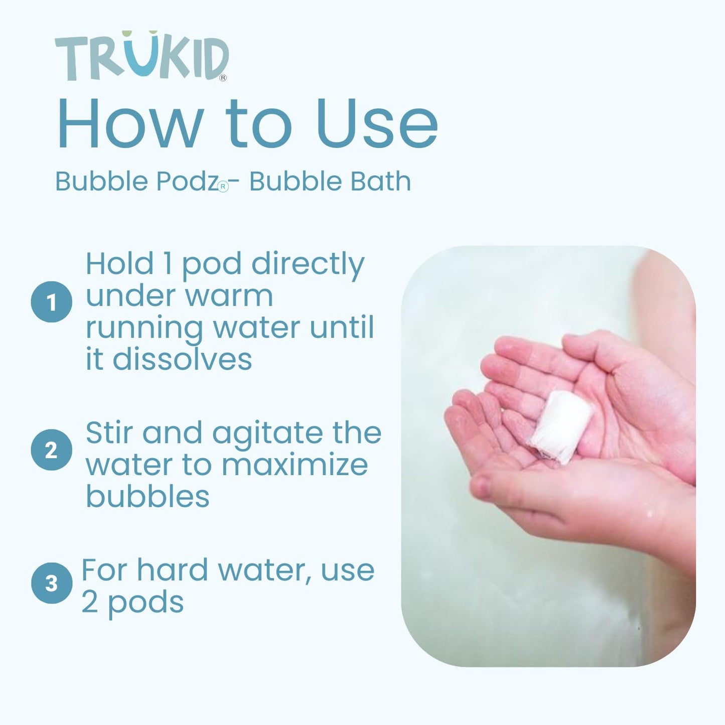 TruKid Bubble Podz Bubble Bath for Kids, Toddlers, & Babies, NEA-Accepted for Eczema, Gentle Refreshing Colloidal Oatmeal Bath Bomb for Sensitive Skin, pH Balanced, Tear Free, Unscented (24 Podz)