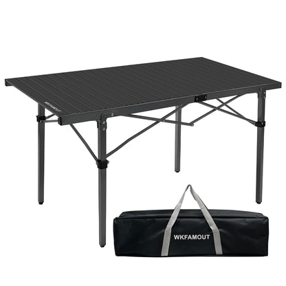 WKFAMOUT 29.9" Tall Folding Camping Table for 2-6 Person, 54.7" Large Aluminum Foldable Roll-up Table Outdoor with Carry Bag for Picnic, Camp, Sturdy, Backyard, Patio