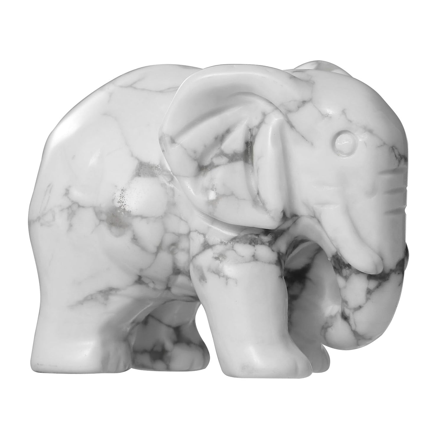 SMQ White Howlite Elephant Statue with Trunk Down for Women Gift Elephant Crystals Healing Stone Carved Lucky Pocket Spiritual Animal Carvings Figurine Home Office Decor Ornament,2''
