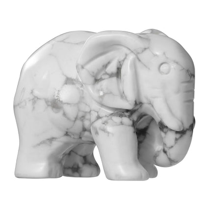SMQ White Howlite Elephant Statue with Trunk Down for Women Gift Elephant Crystals Healing Stone Carved Lucky Pocket Spiritual Animal Carvings Figurine Home Office Decor Ornament,2''