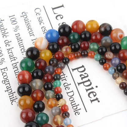 8mm Natural Multicolor Agate Beads for Jewelry Making Round Loose Gemstone Stones 1 Strand 15 Inch (About 45-48 pcs)