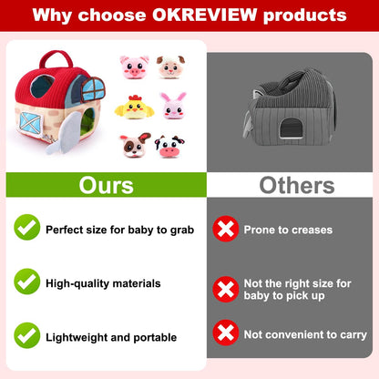 OKREVIEW Easter Baby Toys 6–12 Months, Montessori Sensory Farm Barn with Plush Animals, Rattles, Crinkle Paper & Mirror – First Birthday Gift, Easter Basket Stuffer for Babies