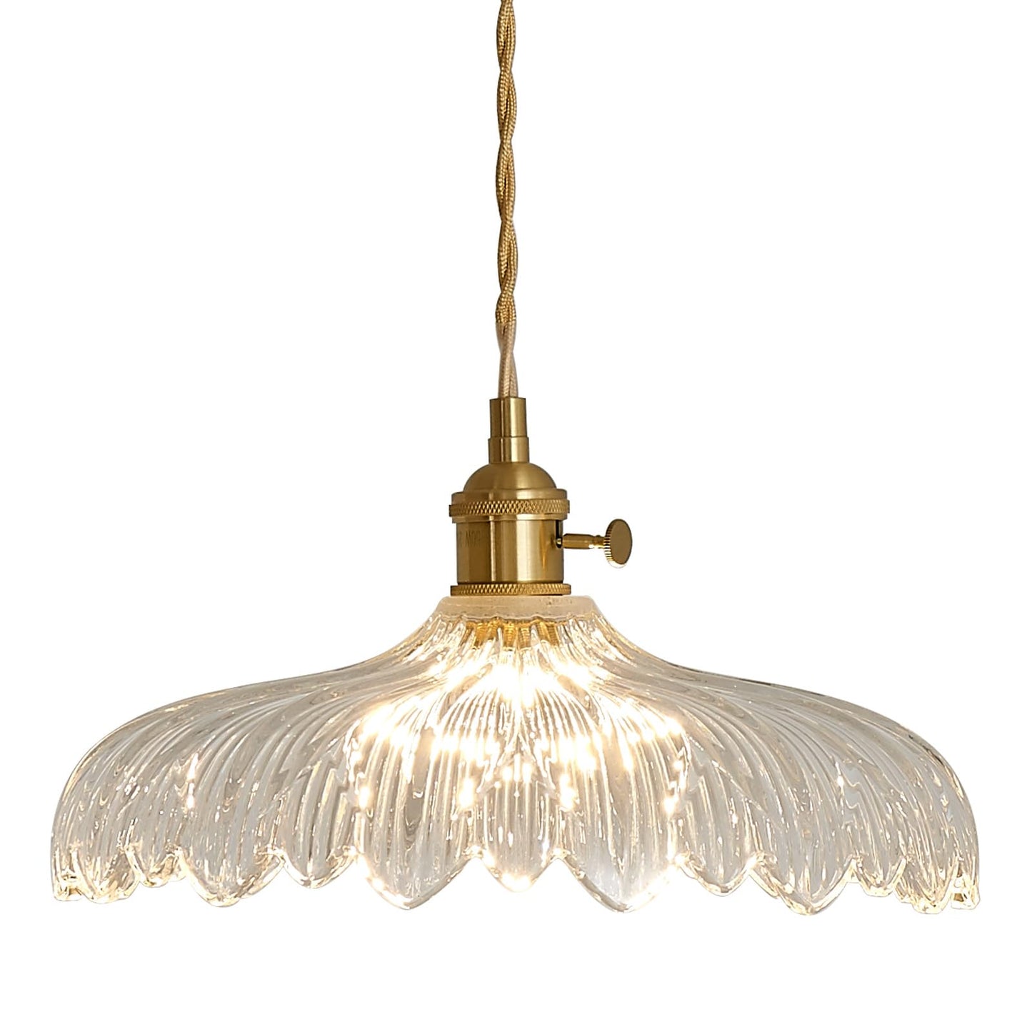 Oyisen Pendant Lights, 11.8 Inch Hanging Lamp Adjustable 6.5Ft Cord Hanging Lamp Clear Flower Glass Shade Pendant Light Fixture Hanging Pendant Lights for Bedroom