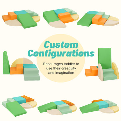 TODIBY 6-Piece Soft PU Leather Toddlers Climbing Toys, Baby Foam Climbing Blocks for Toddlers 3, Indoor Climb and Crawl Activity Play Set, Foam Play Gym Climbing Structures (Orange and Green)