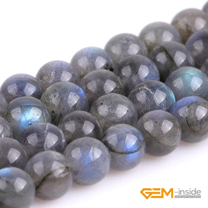 GEM-Inside AAA Grade Natural Blue Rainbow Flash Gray Labradorite Gemstone Beads for Jewelry Making Loose Beads 15" (AA Smooth, 8mm)