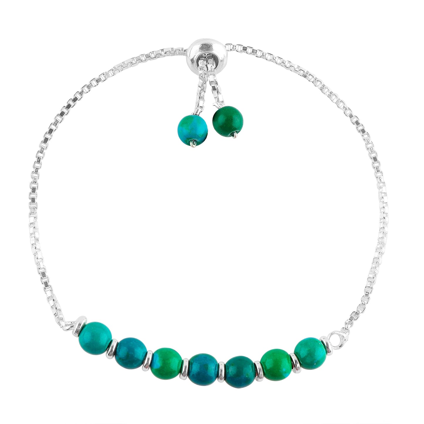 TGH Handmade Natural Chrysocolla Gemstone Round Beads Bolo Bracelet – Chakra Healing Crystals – Silver Plated Adjustable Slider – Gift for Women Birthday Christmas Gifts