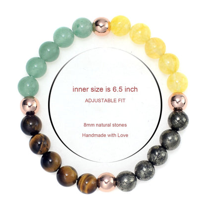 Ayriwoyi Feng Shui Citrine Bracelet Healing Crystal Bracelet For Women Men Green Aventurine Pyrite Tiger Eye Stone Beaded Bracelets Money Attraction