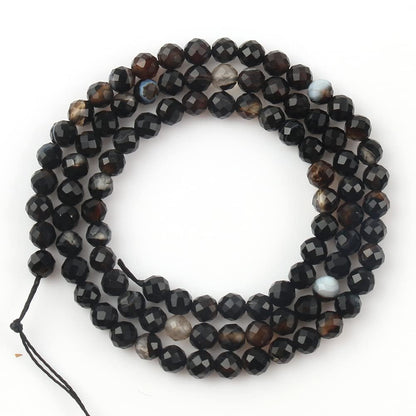 Song Xi 120pcs 3mm Natural Black Striped Agate Gemstone Beads Faceted Round Loose Stone Beads for Jewelry Making (1 Strand)
