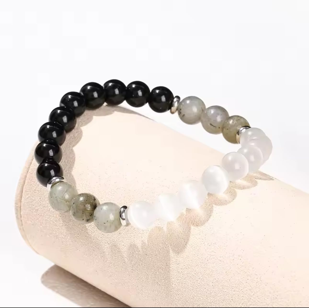 TUBIANCA Obsidian Labradorite Cat Eye Stone Bracelet – Natural Healing Crystal Energy Jewelry for Protection, Balance & Positive Energy – Handmade Gemstone Beaded Bracelet for Men & Women