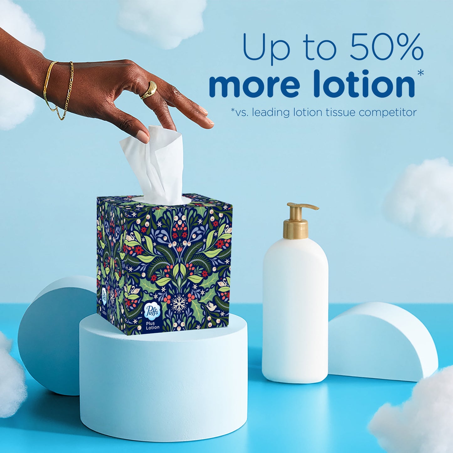 Puffs Plus Lotion Facial Tissue, 4 Mega Cube Boxes, 72 Tissues Per Box