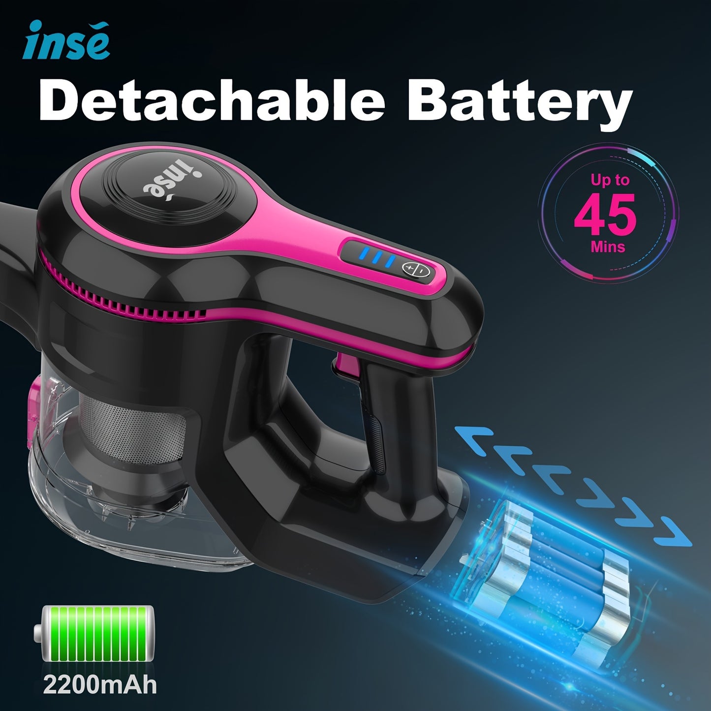 INSE Corded And Cordless Vacuum Cleaner For Home, 35-70KPA 6-in-1Rechargeable Powerful Handheld Vacuum Cleaner/Detachable Battery, Running Time 45 Minutes, 50.5 Oz Dust Cup, LED Brush, Vacuum Cleaners For Home, Hardwood Floor, Carpet And Pet Hair