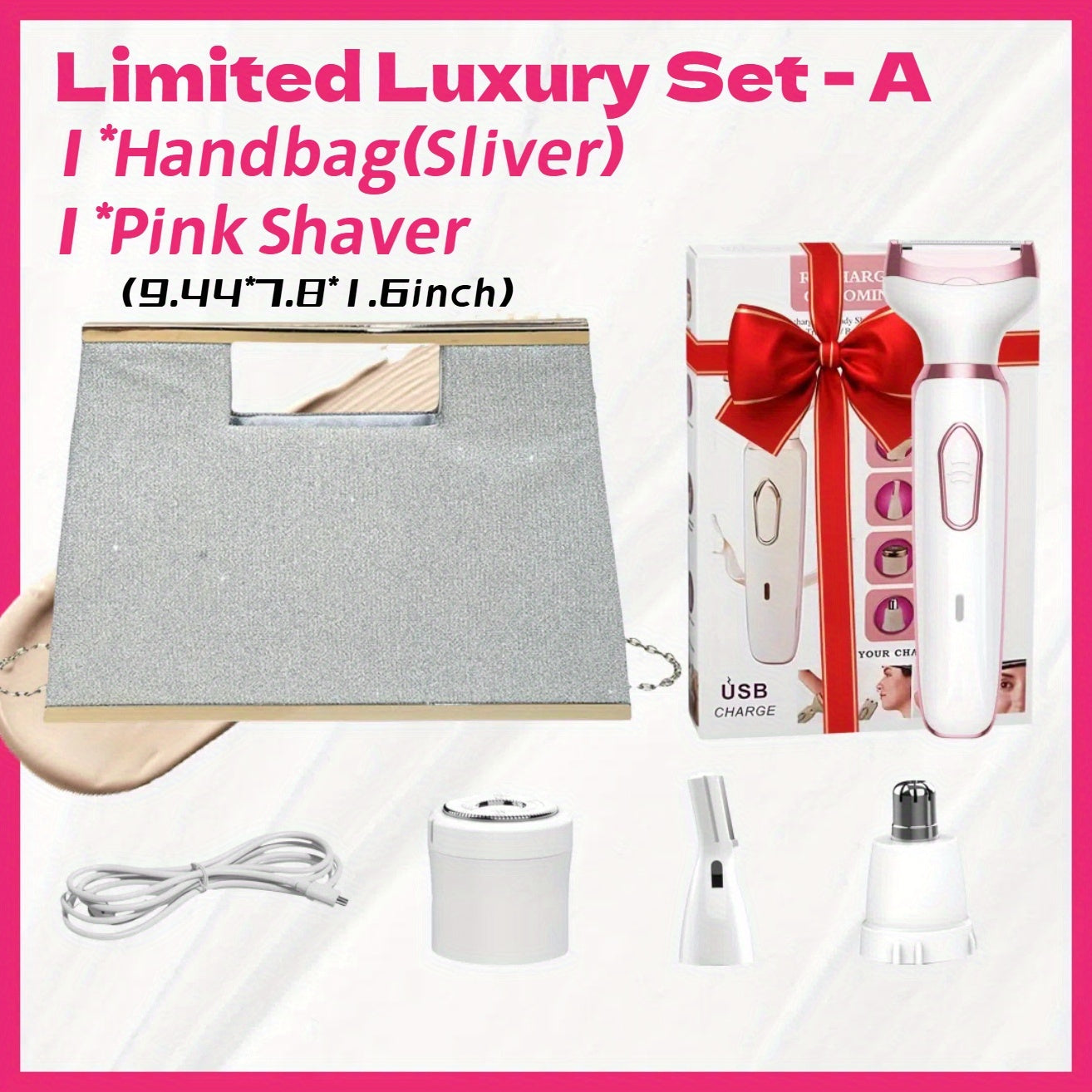 [4-in-1 Painless Razor for Women] 4-in-1 Rechargeable Electric Razor for Women - Face, Nose, Legs, Underarm, Bikini Trimmer - Wet & Dry, Painless Grooming Kit - Portable & Rechargeable