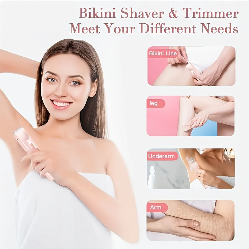 [2in 1 Bikini Trimmer] 2in 1 Rechargeable Bikini Trimmer for Women | Painless Body Razors And Facial Hair Remover for Bikini Leg Body Face Underarm, Cordless Body Shaver for Trip, Replaceable Lady Facial Razor, Mother& New Year's Day Gifts