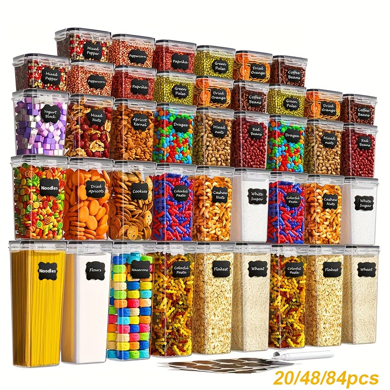20/48/60pcs Food Storage Container Set, Fresh-Keeping Boxes, Easy-to-Secure Lids - Airtight Plastic Containers, Suitable For Pantry, Travel, Outdoor Picnics, Kitchen Organization, Comes With Labels And Marker(24/30 Lids + 24/30 Containers).