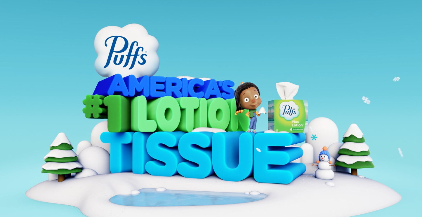 Puffs Plus Lotion Facial Tissue, 4 Mega Cube Boxes, 72 Tissues Per Box