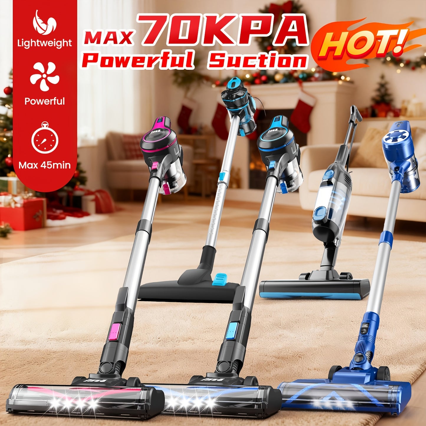 INSE Corded And Cordless Vacuum Cleaner For Home, 35-70KPA 6-in-1Rechargeable Powerful Handheld Vacuum Cleaner/Detachable Battery, Running Time 45 Minutes, 50.5 Oz Dust Cup, LED Brush, Vacuum Cleaners For Home, Hardwood Floor, Carpet And Pet Hair