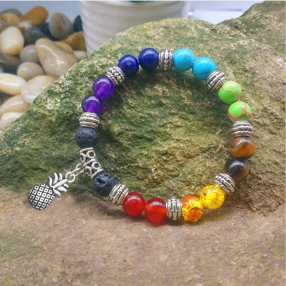 JczR.Y Essential Oil Bracelet for Women Chakra Bracelets for Women Pineapple Gemstone Beaded Stretch Bracelet Charm Handmade Energy Healing Stones Yoga Prayer Beads Fashion Jewelry(Seven Chakras)