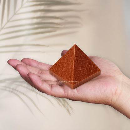 Amazing Gemstone Red Goldstone Pyramid Crystal Healing Stones - 1.5" Great Pyramid Figurine of Natural Stone Pyramid for Meditation, Reiki, Chakra Balancing and Crystal Pyramids Grid