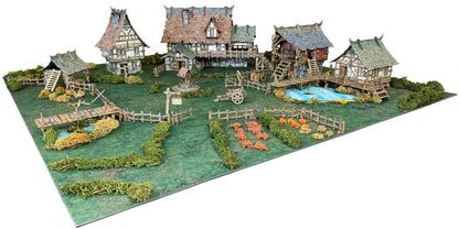 Battle Systems BSTFWC001 Fantasy Terrain Village Core Set - Multi Level Tabletop War Game - 28mm Miniature Wargaming Roleplaying - 420 Piece Modular Warhammer Battles Painted Model Scenery