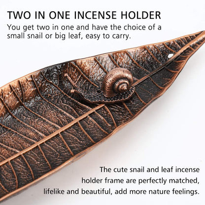 Accmor Incense Holder Set, Leaf and Snail Incense Burner, Incense Ash Catcher, Incense Sticks Holder for Counters, Meditation Room, Yoga, Home, Office, Red Copper