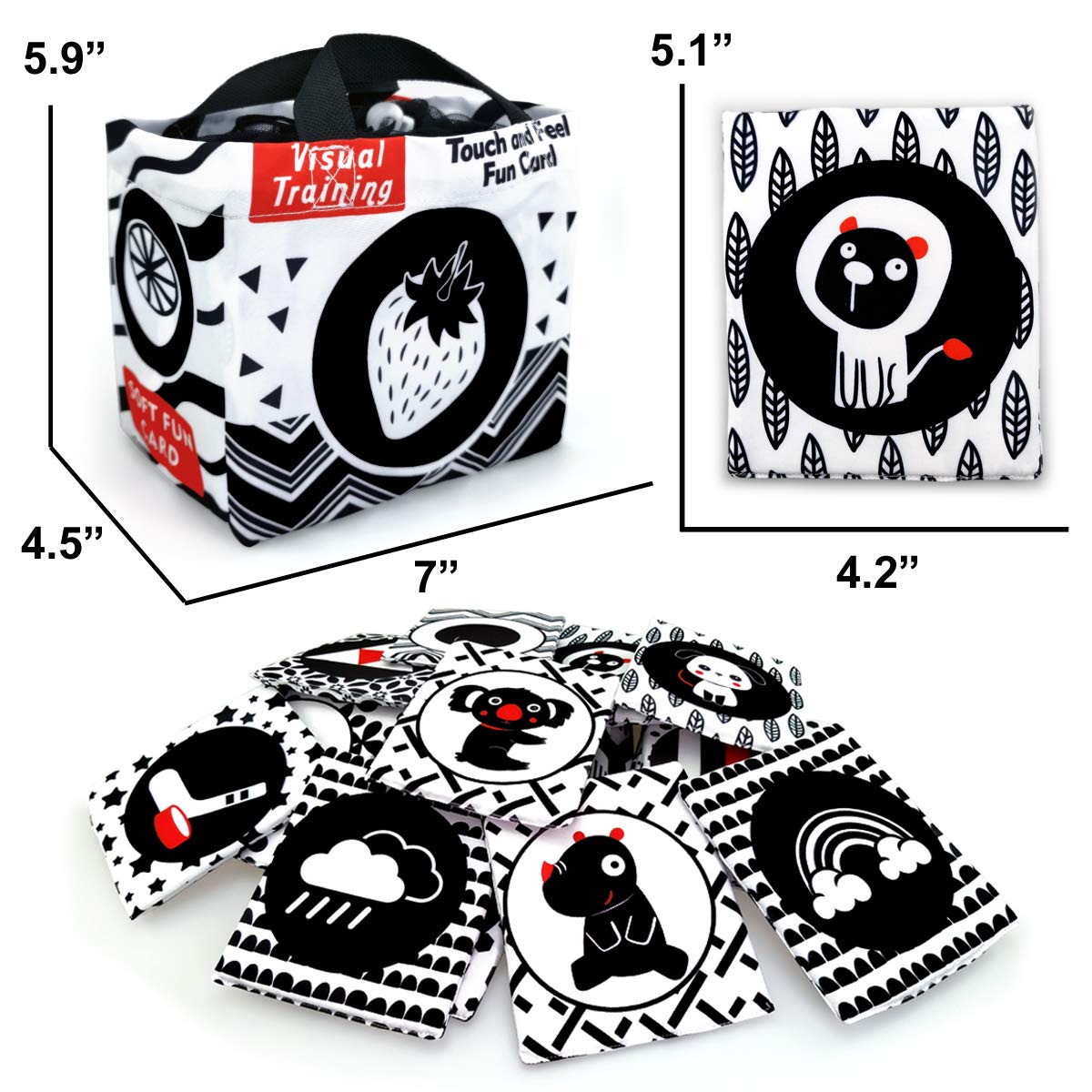 Black White Soft Flash Cards with Cloth Storage Bag for Baby and Infant, High Contrast Newborn Toys for 0 3 6 9 12 Months Boys and Girls, Gifts for Baby Shower（24PCS）