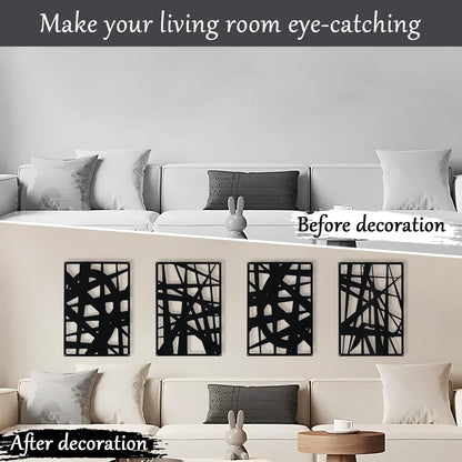 Bdor Decorative Metal Panels, Set of 4, 10.98" x 15.94", Modern Geometric Design, Black Metal Wall Art, Room Dividers, Architectural Elements for Home and Office Décor