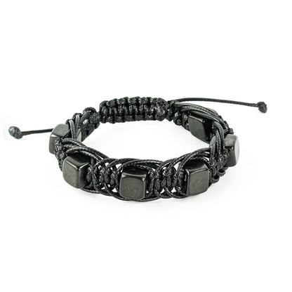 Brutal Handcrafted Shungite Stone Men's Bracelet Arachne 10 mm Cube Beads | Shungite Protection Jewelry for Men and Women | Adjustable Solid Stone Shambhala Macrame Black Mens Beaded Bracelet SB104