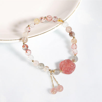 LWQQWL Cat Paw Bracelet Colorful Quartz Crystal Cat Claw Bracelet Strawberry Stone Bracelet Jewelry 7 Inch for Women