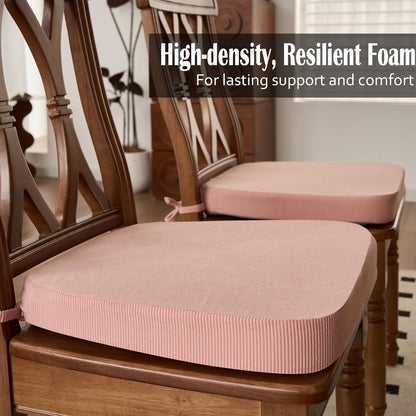 Nobildonna 2'' Thick High-Density Foam Indoor Chair Cushions | Dining Chair Pads with Ties, Removable Washable Cover, Kitchen Chair Cushions 17"x16", Pink 4 Pack