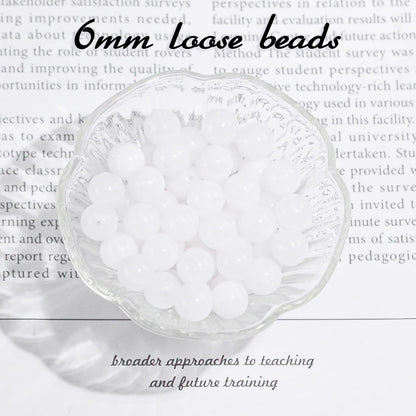 6mm Natural Gemstone Round White Jade Loose Beads for Jewelry Making Bracelets Necklace Earrings Art Craft (60-62pcs/strand)