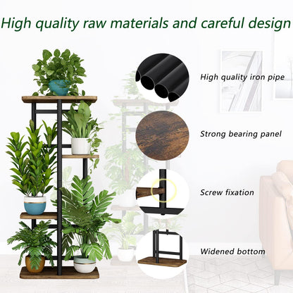 LINZINAR Plant Stand Indoor 4 Tier 5 Potted Multiple Plant Shelf Stands for Garden Corner Balcony Living Room Black