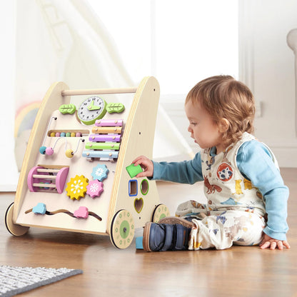 Wooden Baby Walker,Adjustable Speed Push Walker with Wheels and Learning Activity Center,Montessori Walker for Babies 12 Months,Baby Walker Push Toys for Baby Boys and Girls Gifts (Natural)