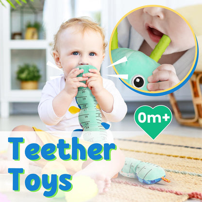 LIGHTDESIRE Baby Toys Musical Caterpillar,Infant Stuffed Animal Toy with Crinkle and Rattles,Soft Sensory Toys with Textures for Tummy Time Newborn Boys Girls 0 3 6 12 Months(Blue)