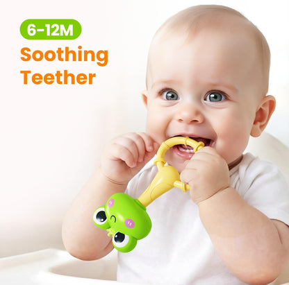 iPlay, iLearn Baby Maracas Rattle Toy, Infant Animal Shaker Rattles Set, Newborn Sensory Teething Rings, Tummy Time Carseat Stroller Crib Toy, Birthday Gift 3 4 6 7 9 12 18 Month Old Toddler Girl Boy
