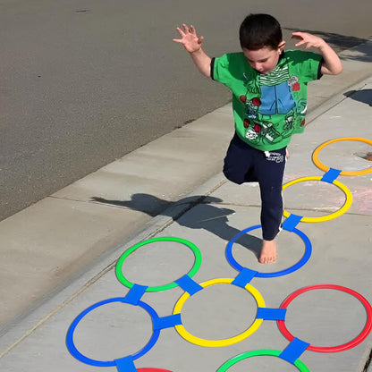AMYESE Hopscotch Rings- 11in Hopscotch Game Hoops Circles with 15 Connectors for Kids Balance Agility Training Obstacle Course, Children Birthday Fun Play Indoor Outdoor Backyard Playground Activity