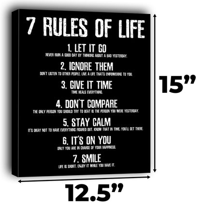 HoneyKICK Motivation Poster 7 Rules Of Life 11 x 14 In Unframed Cardstock, Minimalist Black And White Motivational Wall Art, Inspirational Posters And Motivational Posters For Office, or Home