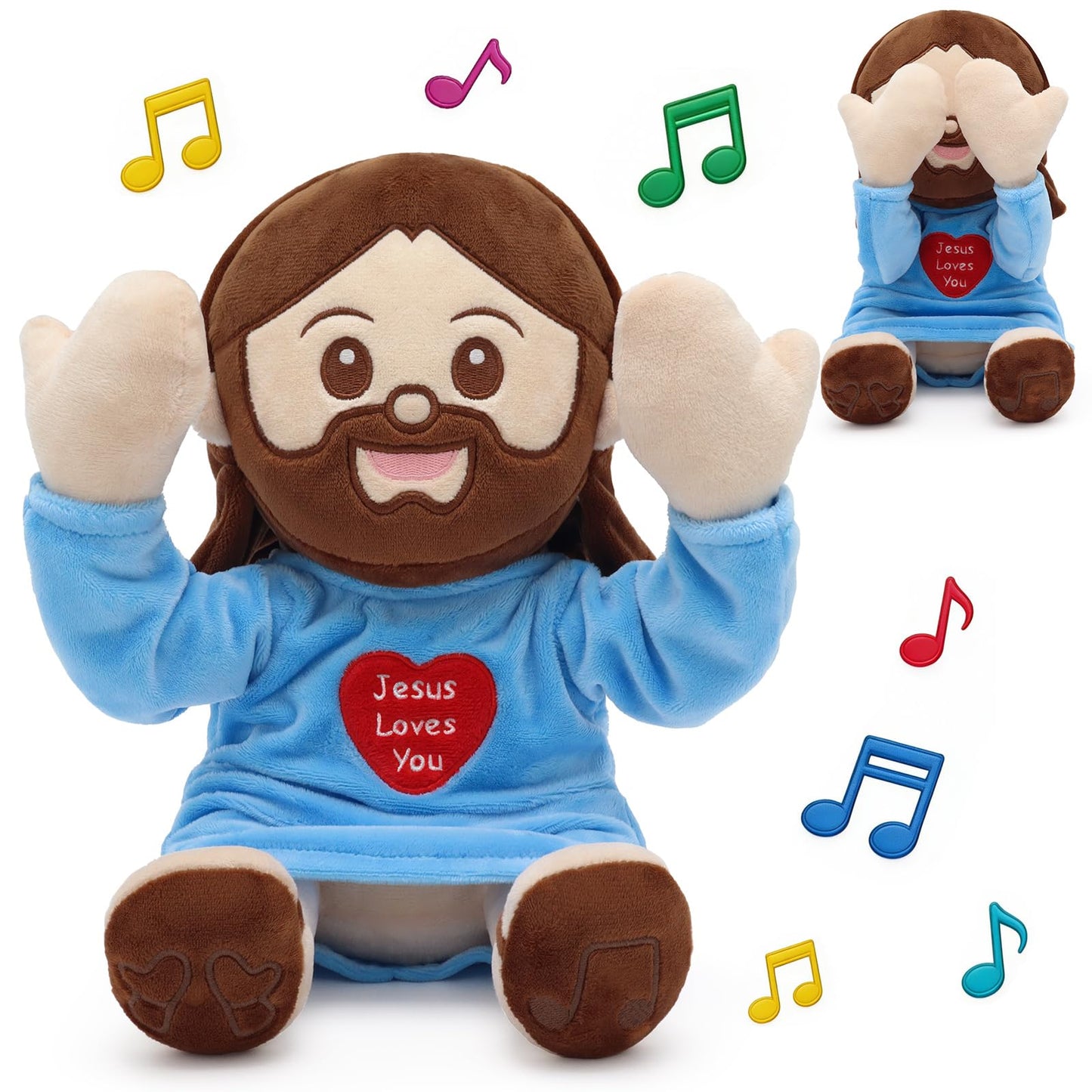 Yelakey Jesus Plush Peek A Boo Toy, Jesus Stuffed Doll Religious Plushie with 15 Bible Songs for Kids Christmas Easter Gifts 10''