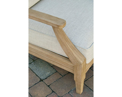 Signature Design by Ashley Clare View Outdoor Lounge Chair, All-weather Foam Cushion, Protective Finish, Eucalyptus Wood , 30" W x 35" D x 32" H, Beige