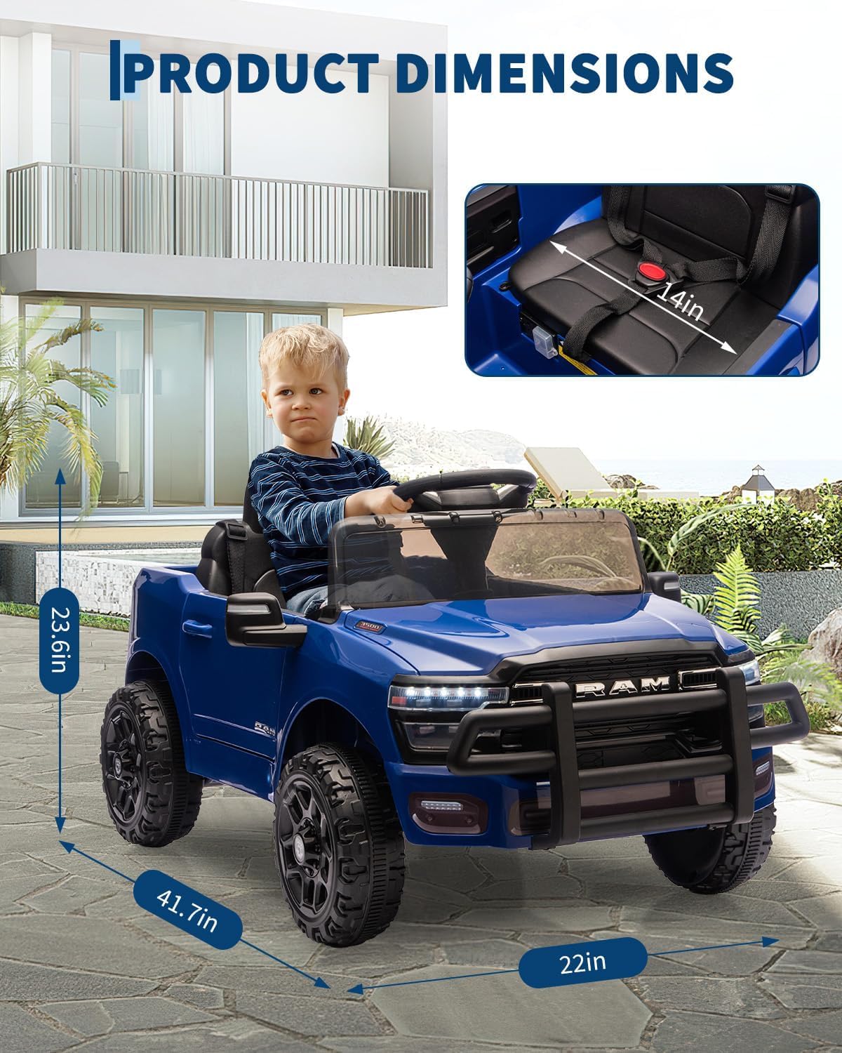 Garvee Kids Ride On Cars, Licensed RAM 12V Electric Ride On Truck Car w/Remote Control, Electric Pickup Car for Toddlers, Spring Suspension, LED Lights, Music, Ride On Toys for Boys Girls