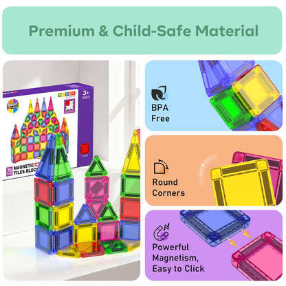 Mini Magnetic Tiles - 75 PCS Travel Magnetic Tiles, Micro Magnet Travel Toy for Kids Ages 3+, STEM Educational Building Set Construction Toys, Boys Girls Toddlers Birthdays Day Gifts