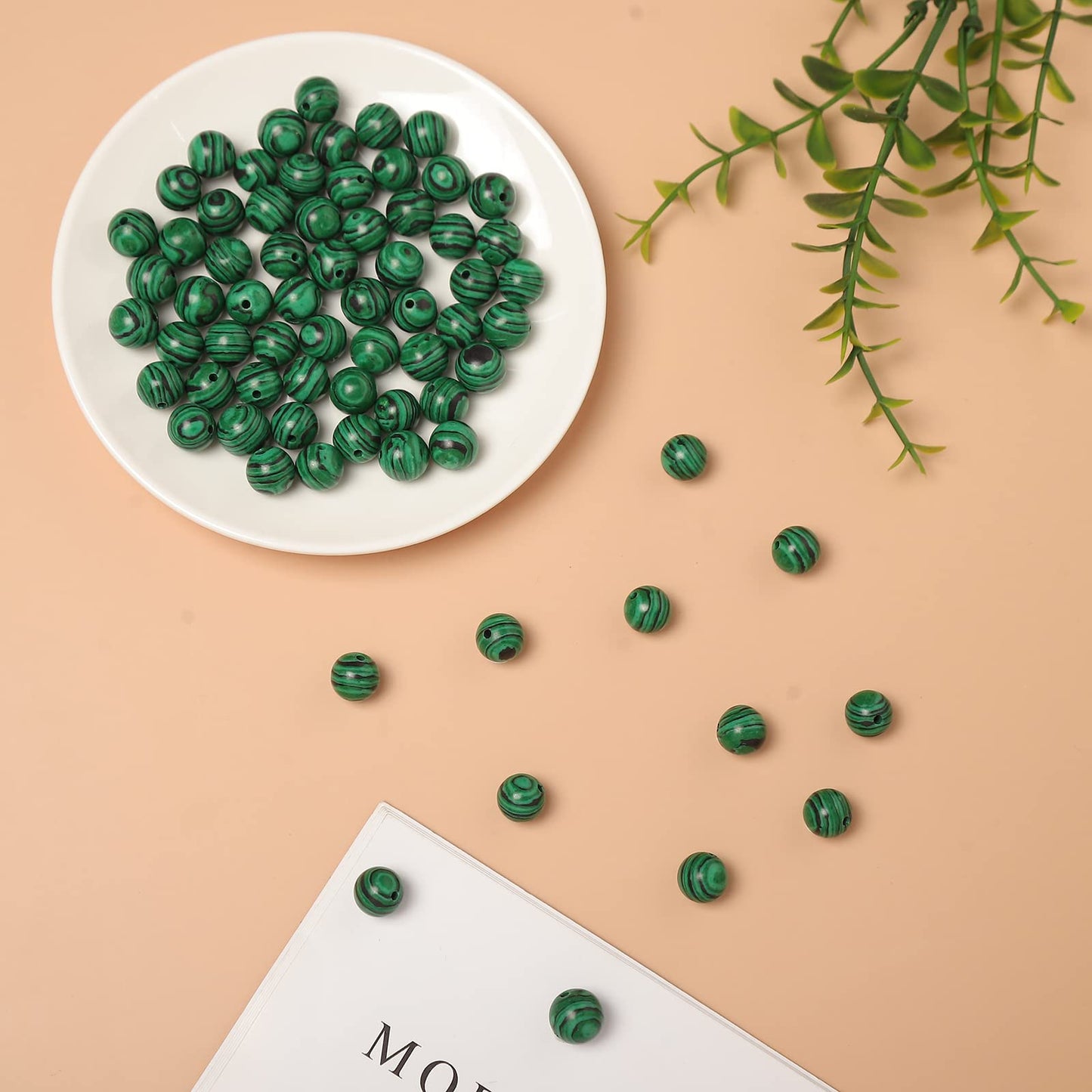 35pcs 10mm Malachite Loose Beads for Jewelry Making, Natural Semi Precious Beads Round Smooth Gemstone Spacer Beads Charms for Necklaces Bracelets
