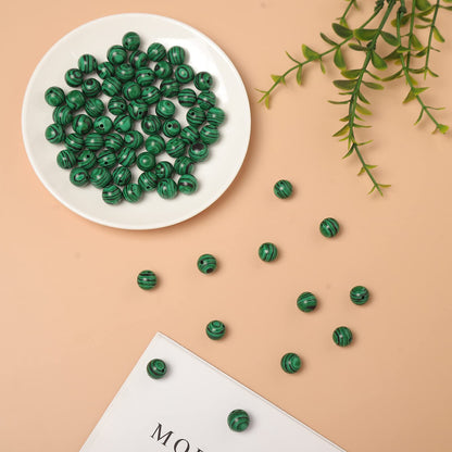 35pcs 10mm Malachite Loose Beads for Jewelry Making, Natural Semi Precious Beads Round Smooth Gemstone Spacer Beads Charms for Necklaces Bracelets