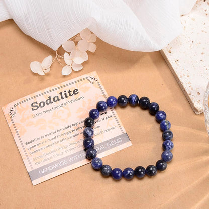 MASSIVE BEADS Blue Sodalite - Stone of Wisdom - Handmade Yoga Stretch Elastic Bracelet Natural Stone Crystal Healing Power Energy Gifts for Unisex Adult 8mm