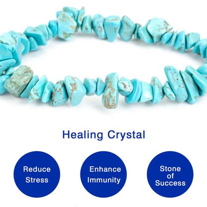 Herxion Turquoise Bracelet for Women & Men- Natural Raw Beads Protection Bracelets, Irregular Chips Stretch Healing Crystals Anxiety Relief Jewelry for Boost Confidence & Courage