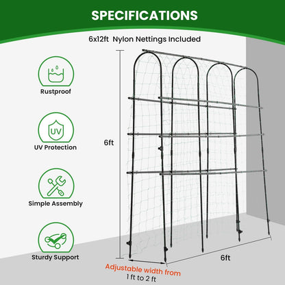 OTOSUNNY Garden Trellis for Climbing Plants Outdoor, 6 FT Tall Arch Tunnel, Metal A-Frame Plant Support with Trellis Netting Vegetable Fruit Flower, Cucumber Trellis for Garden Raised Bed