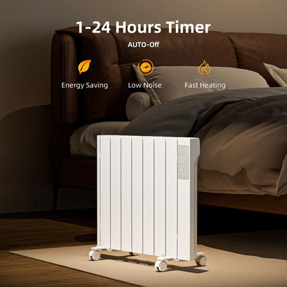 1500W Electric Heater Wall Mounted & Freestanding, White Aluminum Convection Panel Heater for Indoor Use w/Remote Control, 24H Timer, Touch Screen, Quiet Heating & Overheat Protection for Bedroom