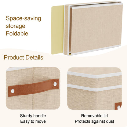 YheenLf Foldable Storage Bin, 10.2×7.8×6.7 Inch Storage Box with Lid, Closet Organizer for Organizing with Handles, Beige, 1-Pack