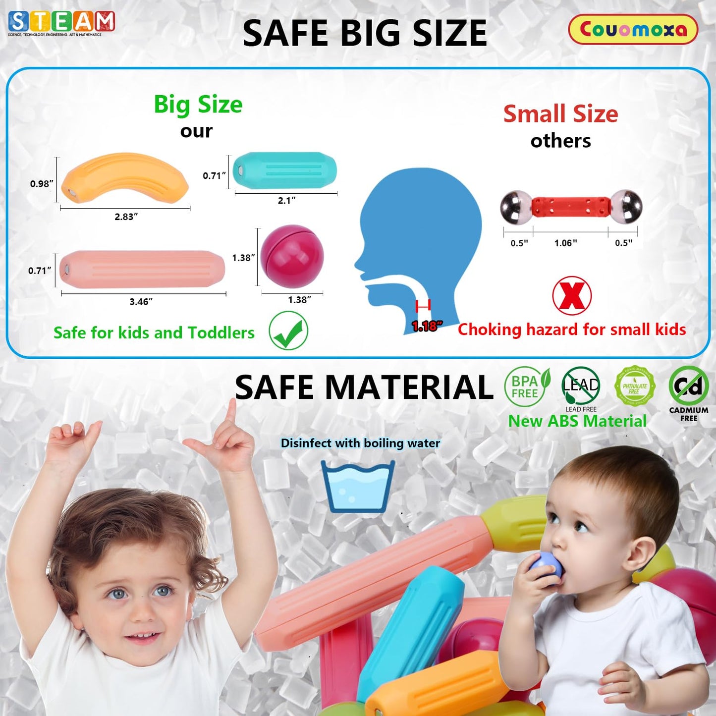 COUOMOXA Magnetic Toy Montessori for Kids: 3 4 5 6 7 8 9 10 11 12 Years Old Kids Building Sticks - Magnetic Creative Toy Age 3-12 Playroom Family - Christmas Birthday Gift for Boys Girls